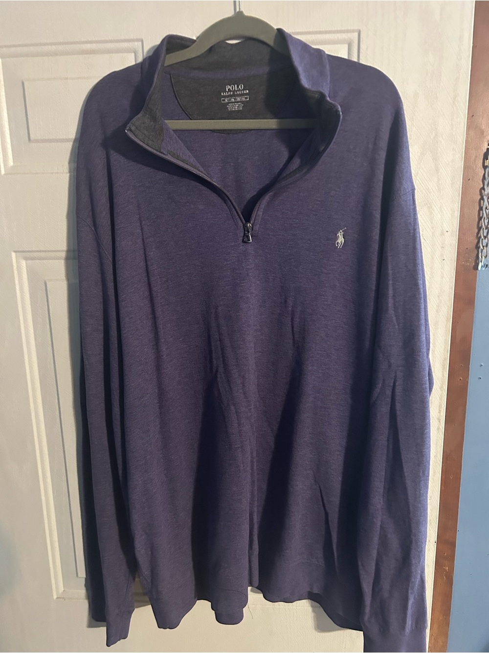 Polo Ralph Lauren Men's 2LT Purple Long Sleeve Quarter Zip Up Polo Shirt